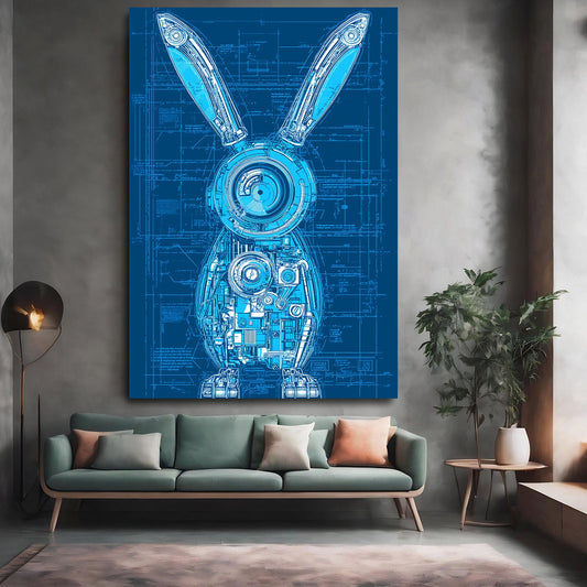 Blue Bunny Prints – angled canvas view on white background