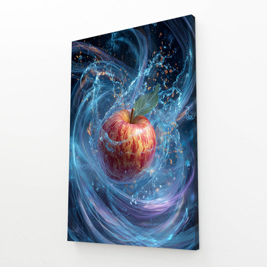 Blue Energy Swirl Apple Wall Decor – angled canvas view on white background