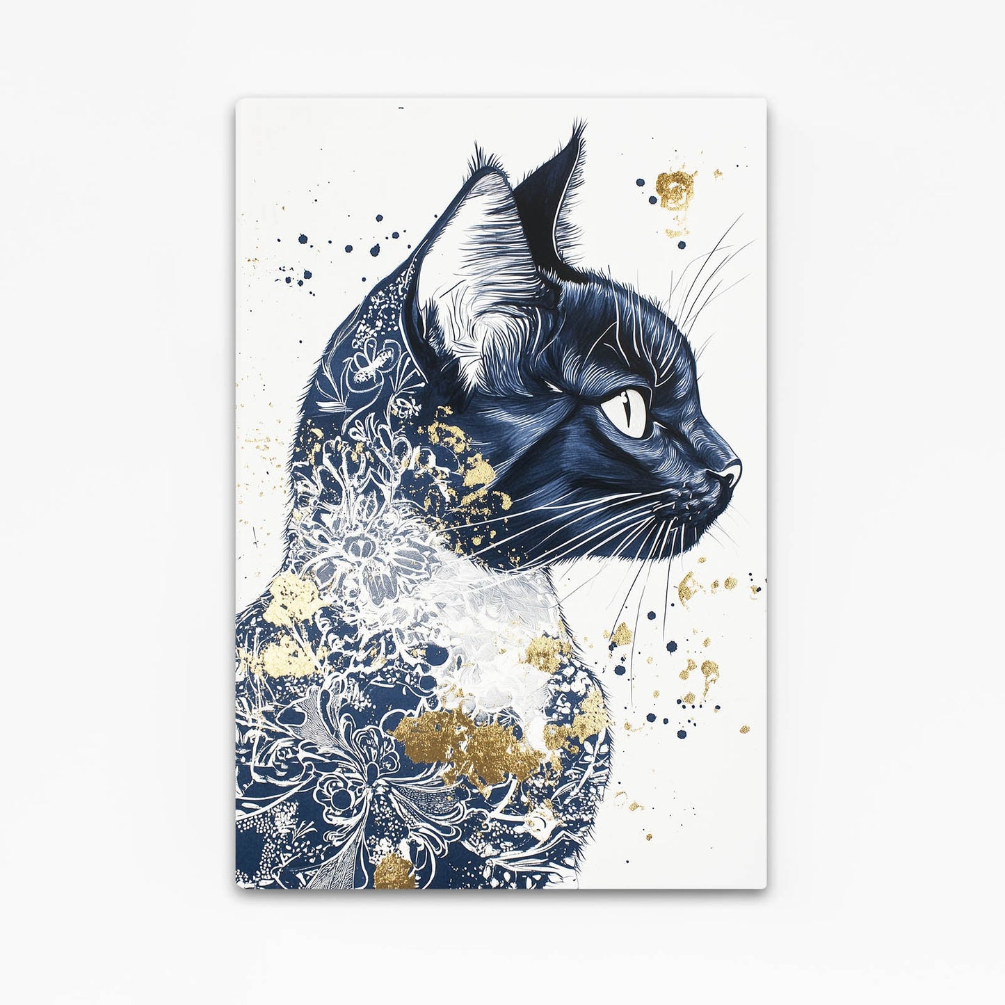 Blue Floral Splatter Cat Art