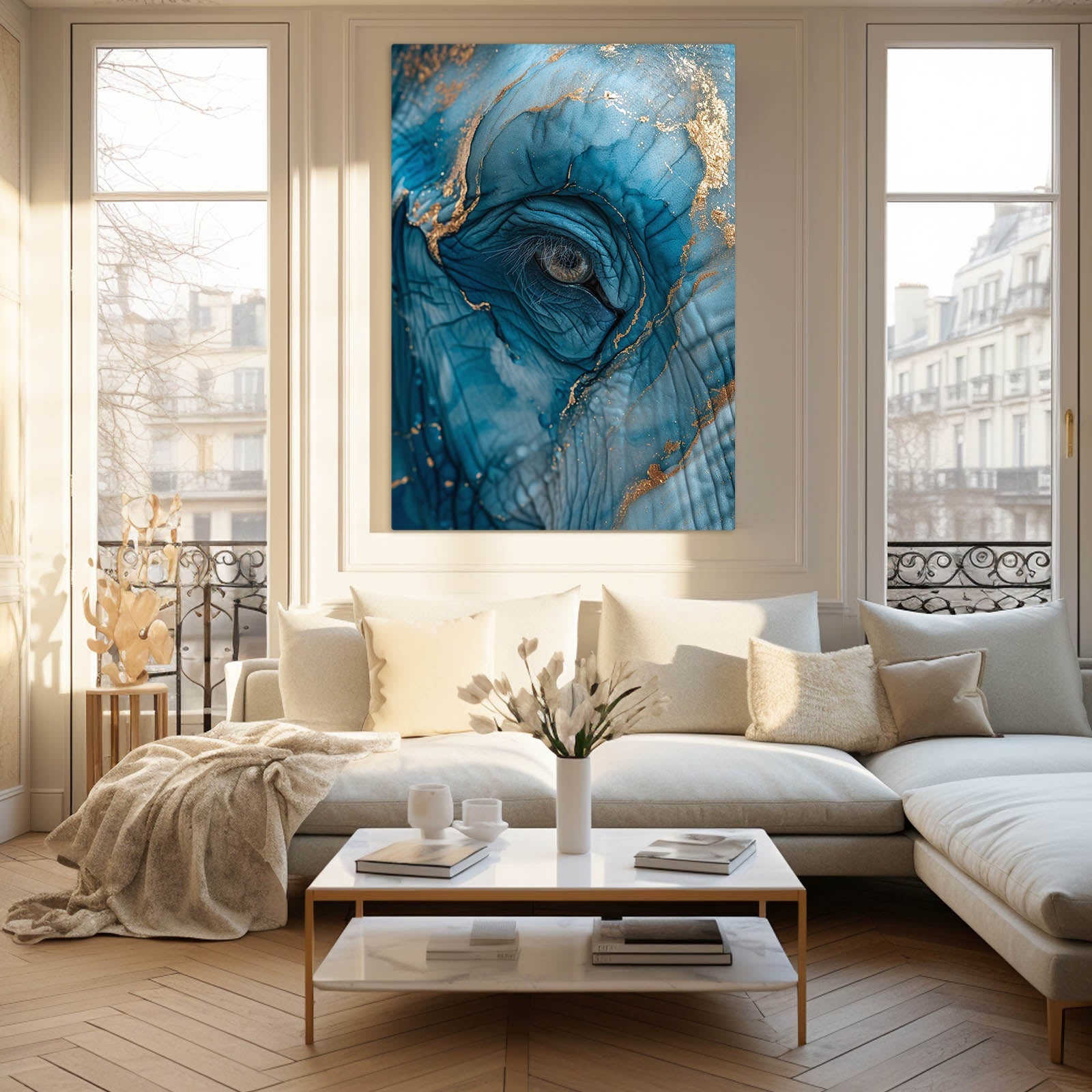 Blue Gaze Elephant Art