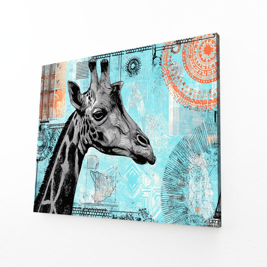 blue giraffe print — contemporary canvas print in blue tones, view 3