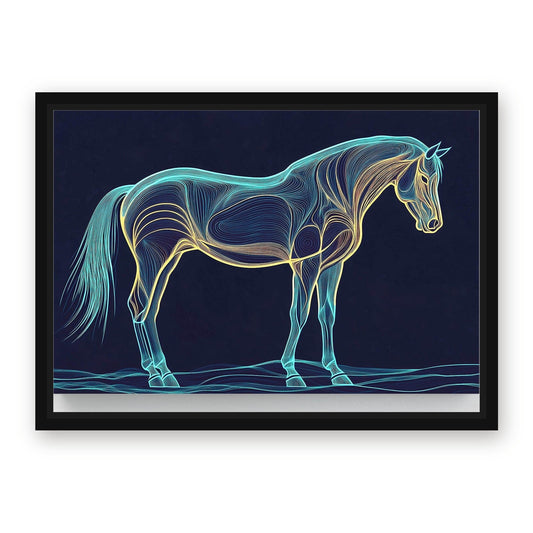 Blue Line Horse Wall Art – with Premium Black wood frame
