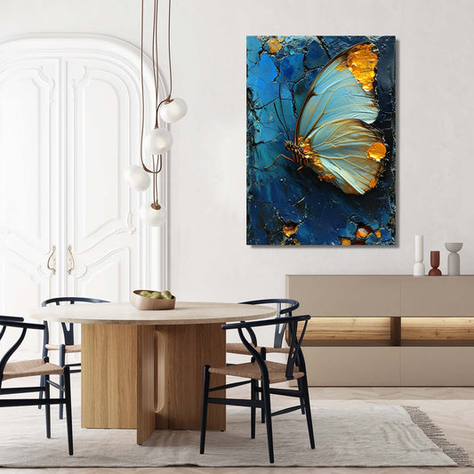 Blue Marble Butterfly Wall Art — 3d canvas print in blue tones, view 4