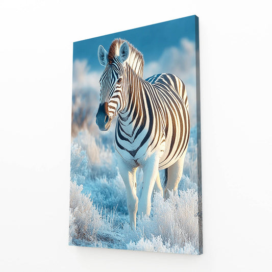 Blue Nature Zebra Wall Art – angled canvas view on white background