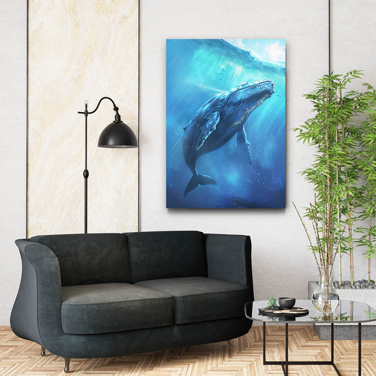 Blue Whale Print Art — digital canvas print in blue tones, view 3