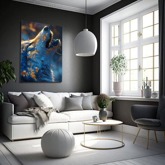 Blue Wolf Art — fantasy canvas print in blue tones, view 3