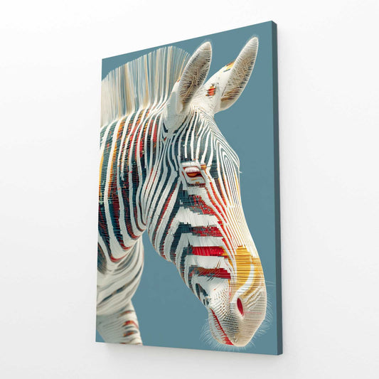 Blue Zebra Art – angled canvas view on white background