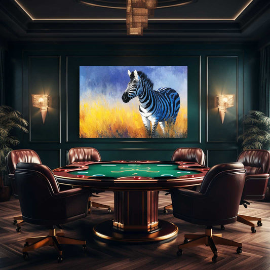 Blue Zebra Wall Art – styled in a furnished interior