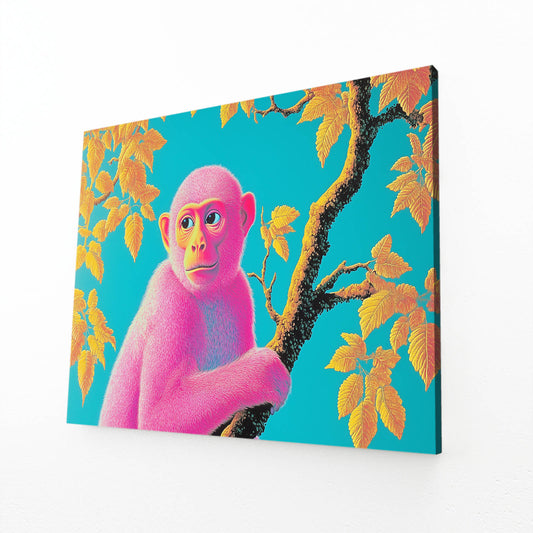 Blush Gold Branch Monkey Wall Decor – angled canvas view on white background