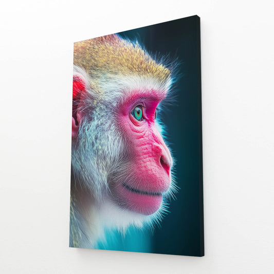 Blush Pink Profile Monkey Art – angled canvas view on white background