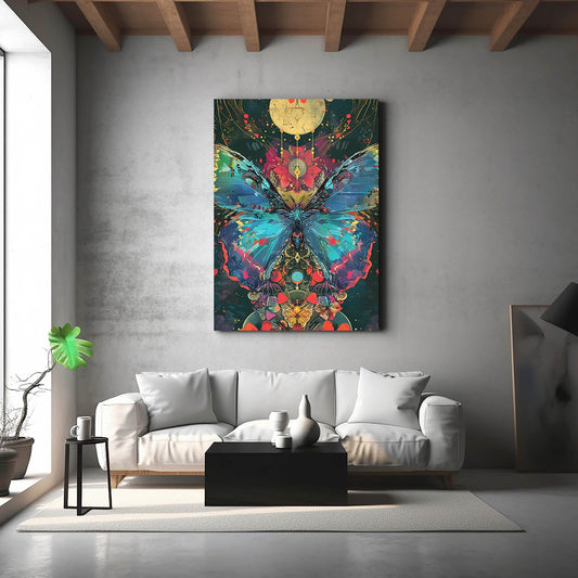 Boho Butterfly Wall Art — contemporary canvas print in blue tones, view 3