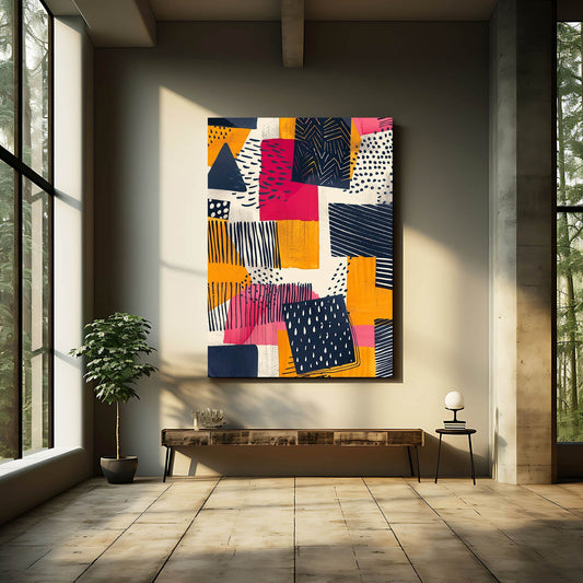 Boho Geometric Print — abstract canvas print in blue tones, view 3