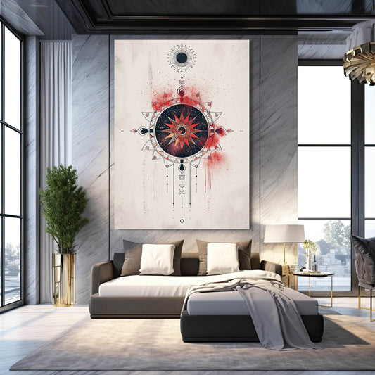 Boho Mandala Wall Art — geometric canvas print in white tones, view 3