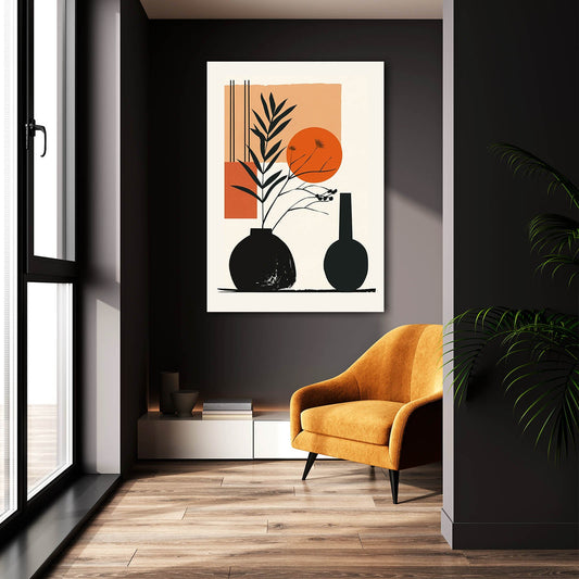 Boho Modern Botanicals Wall Art — contemporary canvas print in orange tones, view 3