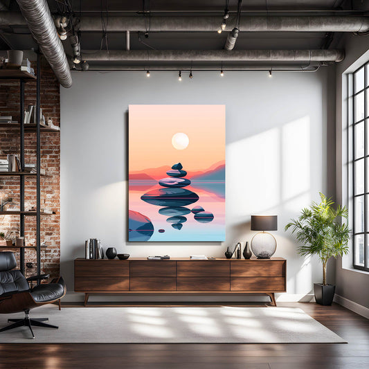 Boho Peaceful Stones Wall Art — abstract canvas print in blue tones, view 3