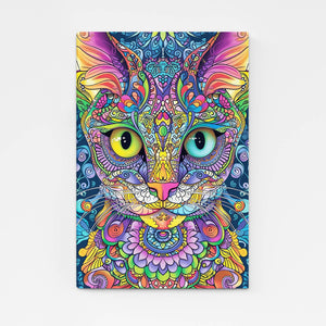 Boho Psychedelic Cat Wall Art