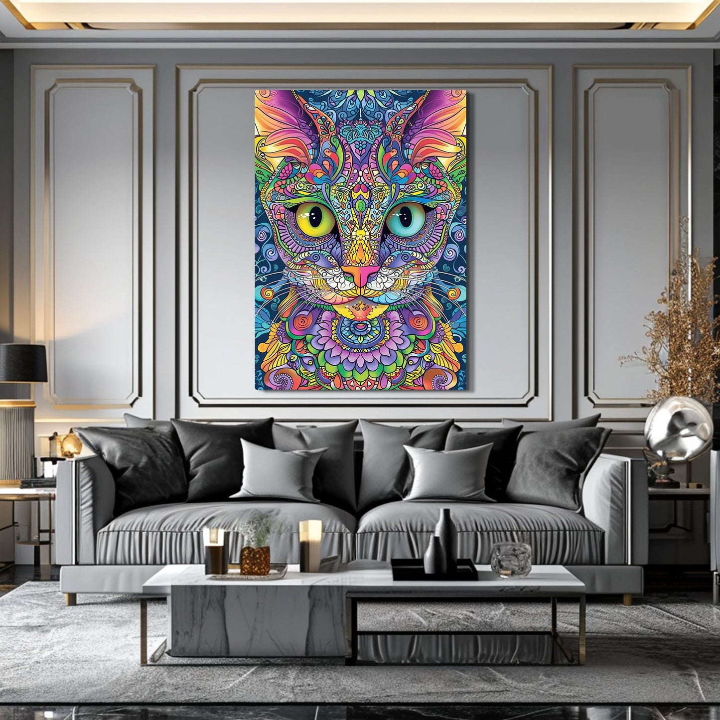 Boho Psychedelic Cat Wall Art