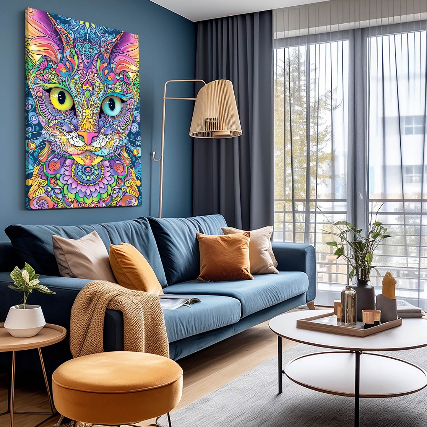 Boho Psychedelic Cat Wall Art