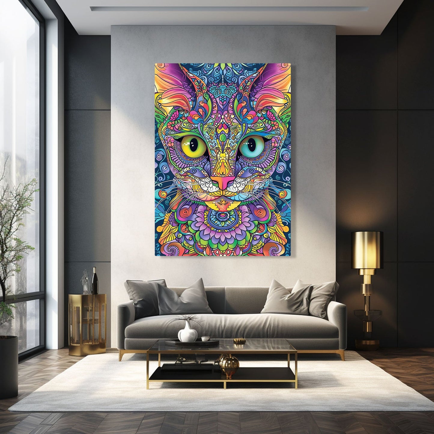 Boho Psychedelic Cat Wall Art