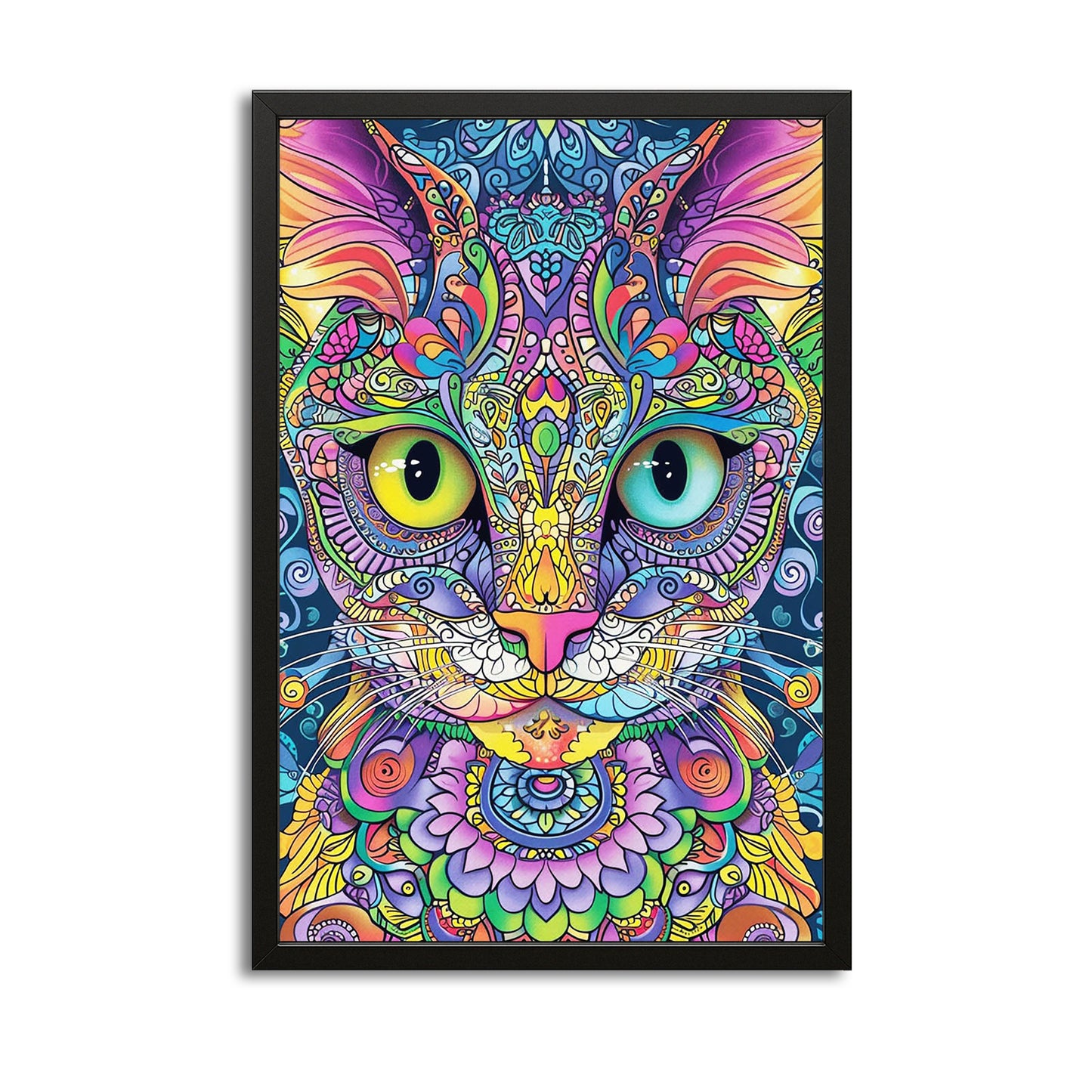 Boho Psychedelic Cat Wall Art