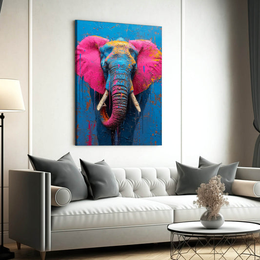 Bold Color Elephant Art — graffiti canvas print in blue tones, view 3