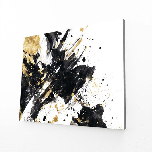 Bold Ink Burst Gold Art – angled canvas view on white background