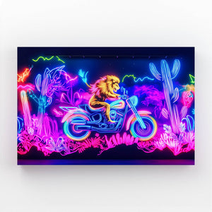 Bold Neon Lion Wall Art