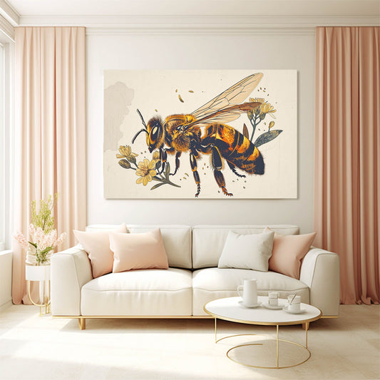 Botanical Bee Illustration — botanical canvas print in white tones, view 3