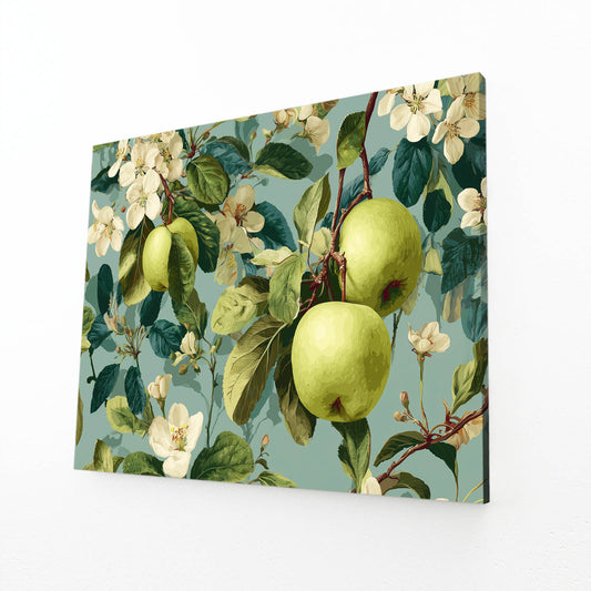 Botanical Blossom Green Apple Canvas – angled canvas view on white background