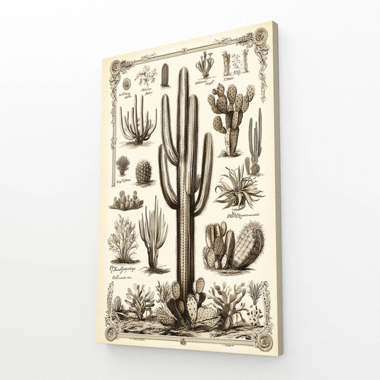 Botanical Plate Study Cactus Canvas – angled canvas view on white background