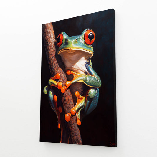Branch Perch Treefrog Frog Canvas Art – angled canvas view on white background