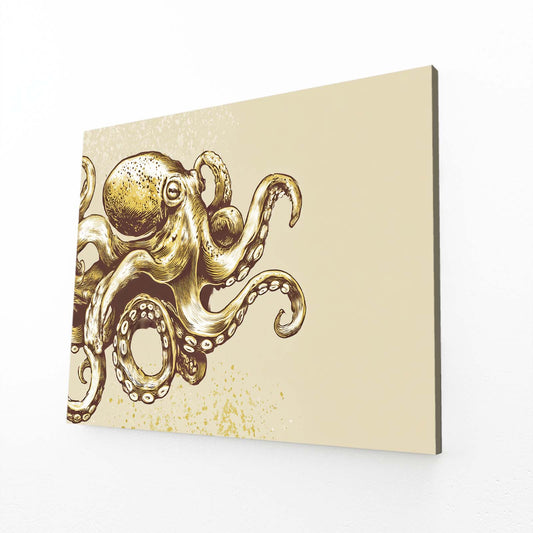Brass Relief Octopus Prints – angled canvas view on white background