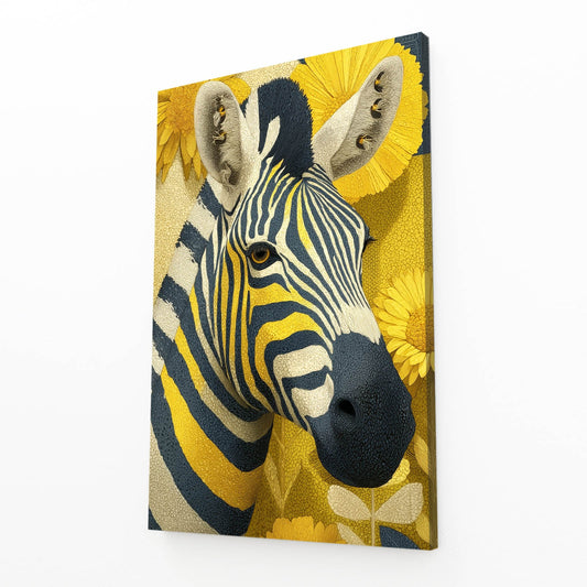 Bright Zebra Wall Art – angled canvas view on white background