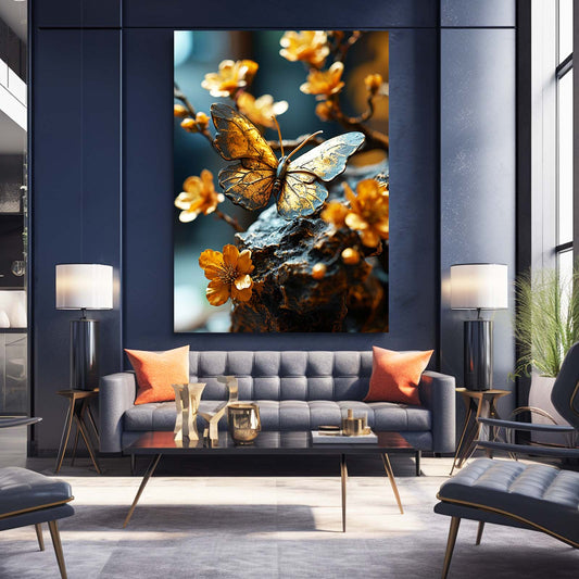 Bronze Butterfly Wall Art — botanical canvas print in orange tones, view 3