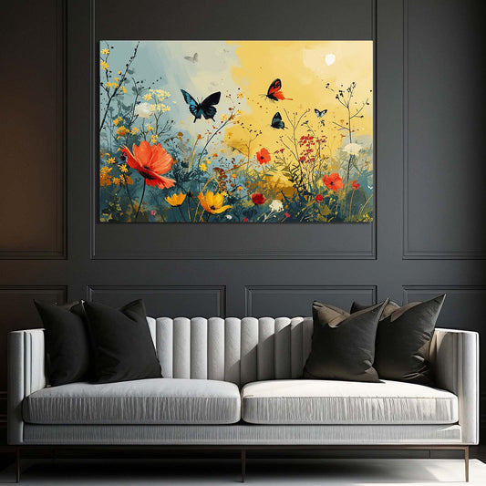 Butterfly And Flower Wall Art — botanical canvas print in orange tones, view 4