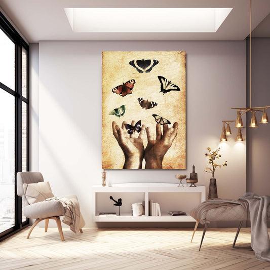 Butterfly Blessings Wall Art — botanical canvas print in orange tones, view 3