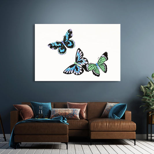 Butterfly Wall Art Design — botanical canvas print in white tones, view 3