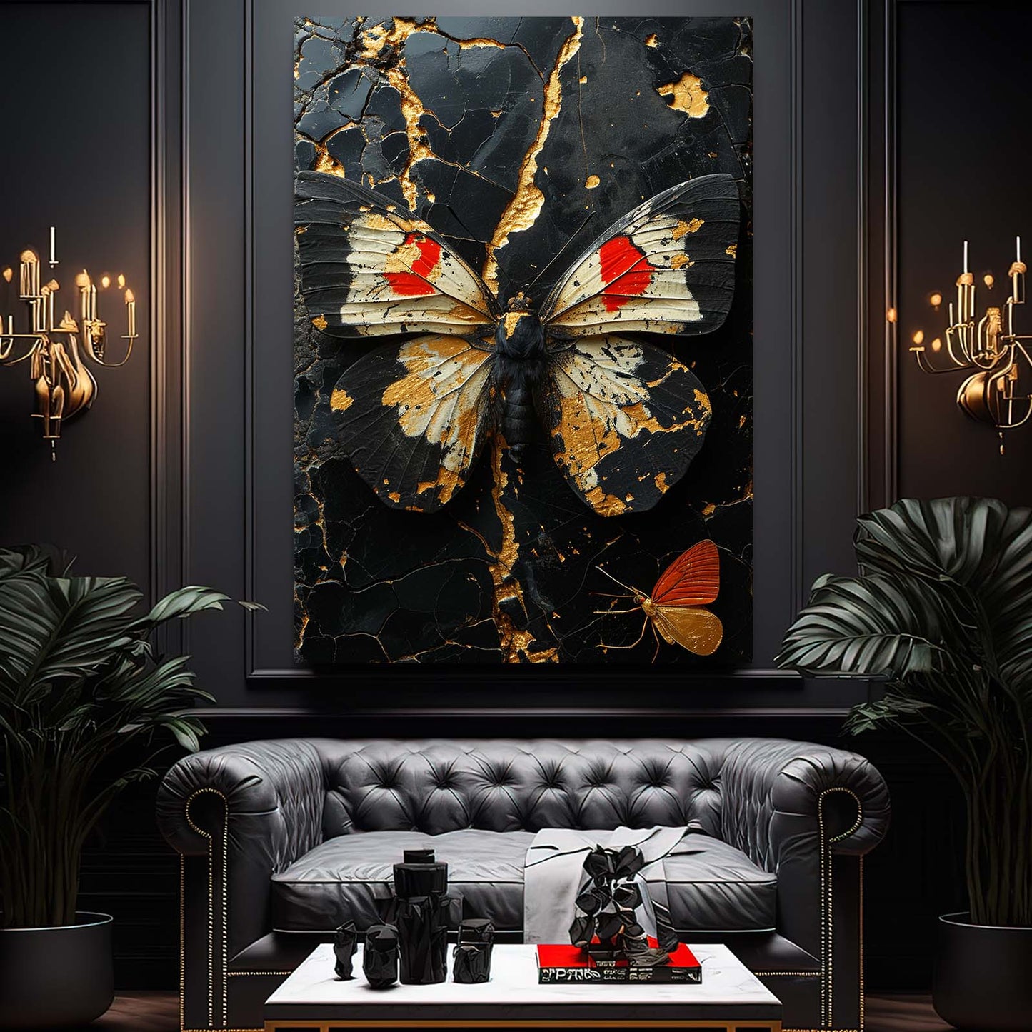 Crimson Gilded Butterfly Wall Art