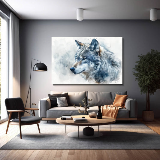 Canvas Art Wolf — watercolor canvas print in blue tones, view 3