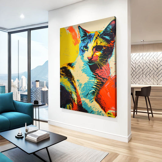 Canvas Cat Print — pop art canvas print in orange tones, view 3