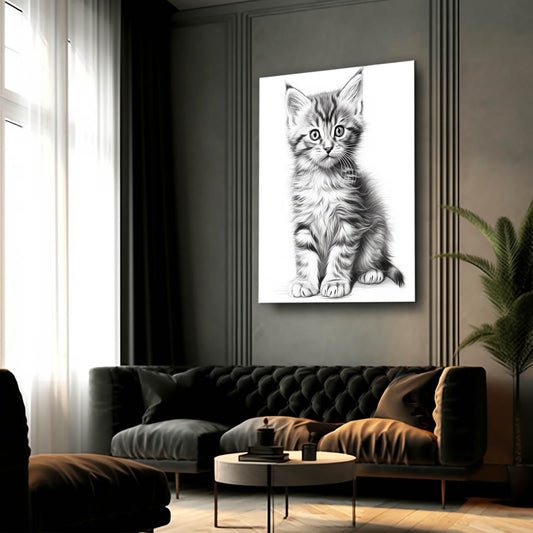 Canvas Cat Wall Art — black and white canvas print in white tones, view 3