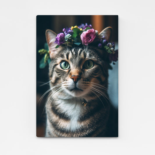 Framed Cat Wall Art – angled canvas view on white background
