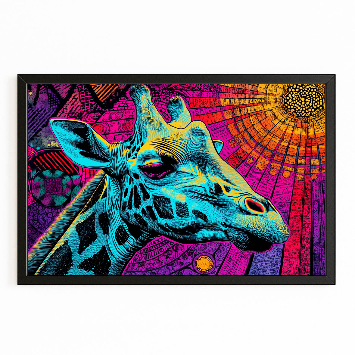 Colorful abstract giraffe illustration with a vibrant background
