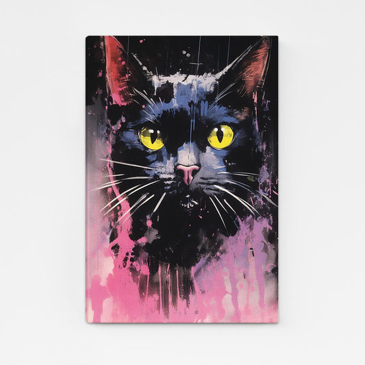 Cat Face Wall Art — contemporary canvas print in white tones, angled canvas view on white background