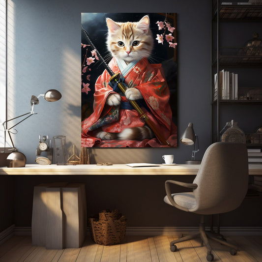Cat Kimono Wall Art — cute canvas print in red tones, view 3