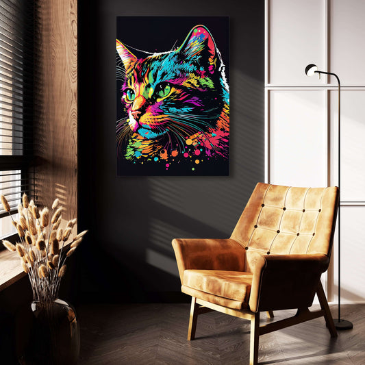 Cat Powerful Color Wall Art — abstract canvas print in white tones, view 3