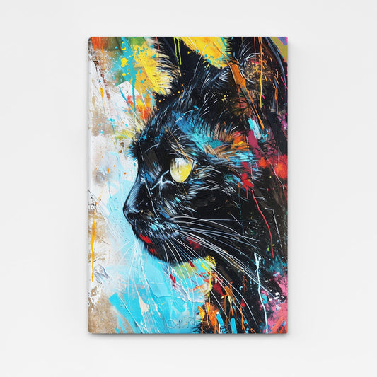 Cat Print On Canvas — graffiti canvas print in blue tones, angled canvas view on white background