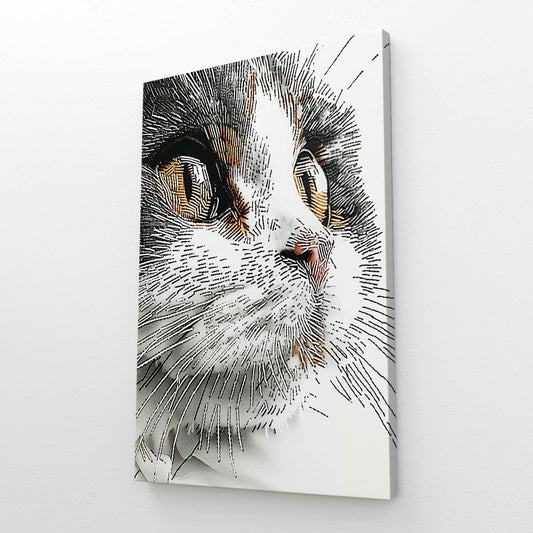 Cat Prints Wall Art — black and white canvas print in white tones, view 3
