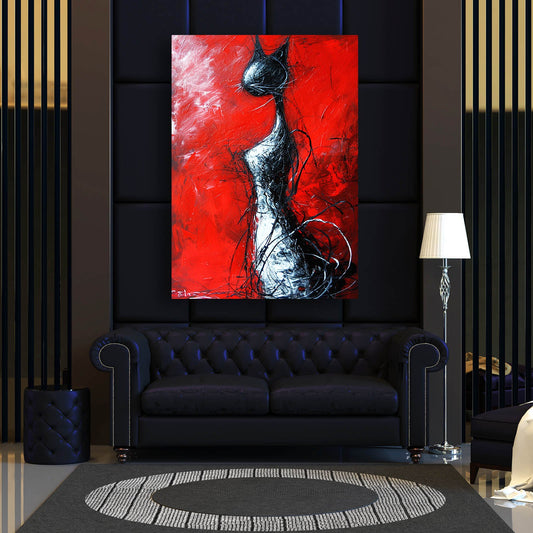 Cat Wall Art Artistic — abstract canvas print in red tones, view 3