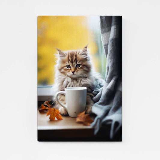 Cat Wall Art For Bathroom – angled canvas view on white background